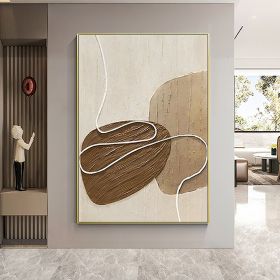 Handmade Oil Painting White and Beige Minimalist Wall Art Oversize Minimalist Painting on Canvas Neutral Textured Painting Brown Wall Decorative (Style: 01, size: 150x220cm)